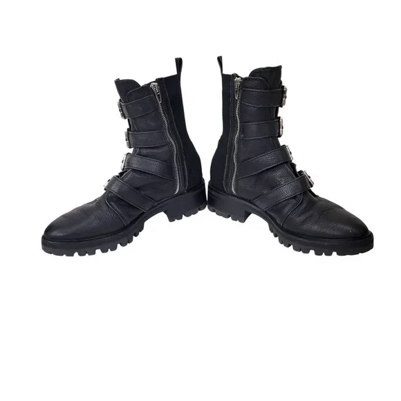 Dolce Vita Black Leather Combat Boots With Buckle Straps & Side Zipper Rugged Lu - Picture 5 of 8